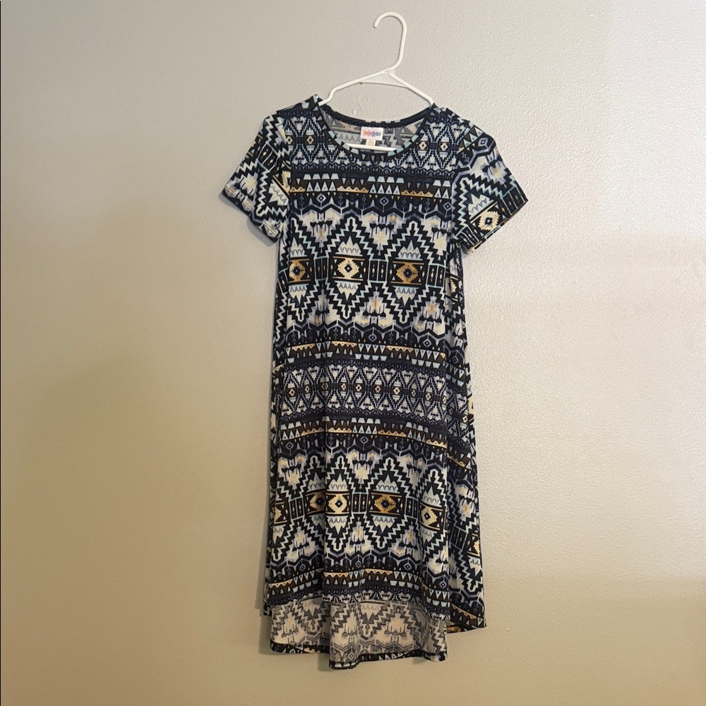 LuLaRoe Navy and Cream Patterned Midi Dress